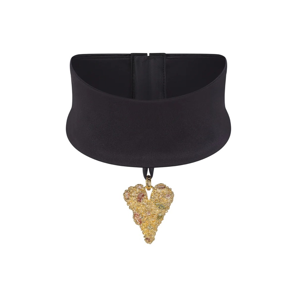 SKIMS Black Choker Necklace with Gold Heart Pendant